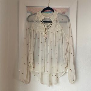 Free People Ivory Blouse with Gold Dots